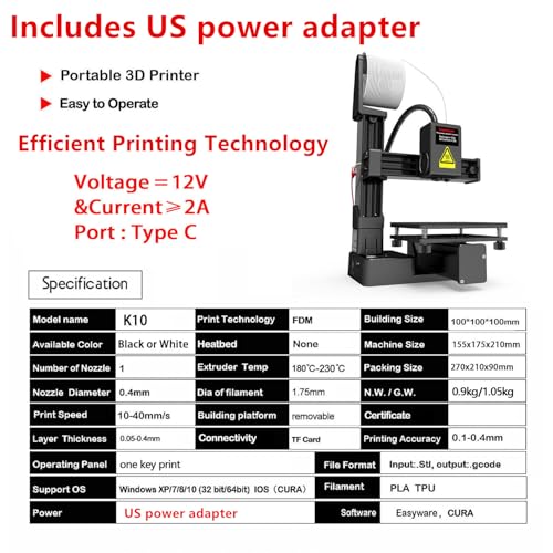 Portable 3D Printer - Compact FDM with Removable Build Plate L47268