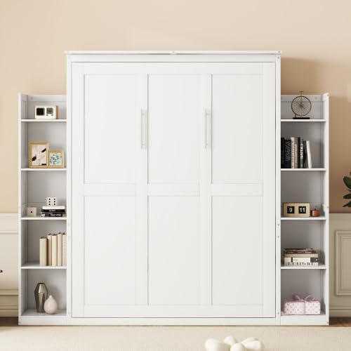 Queen Size Murphy Bed with Desk & Charging Station, White K505073