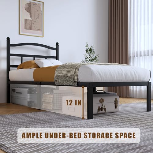 Full Metal Bed Frame 14 Inch Tall Heavy Duty Black Steel Slats Platform J736200