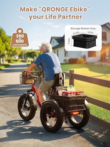 Electric Trike for Adults 960W Peak 36V 15AH Battery 20" Fat Tire with Rear Basket V89083