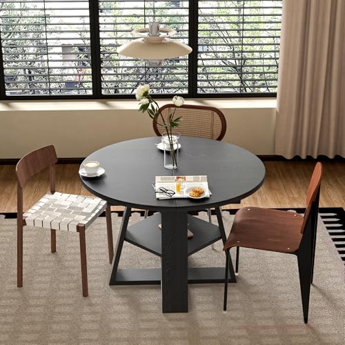 Extendable Round Dining Table for 4-8 with Removable Leaves, Wood Base, Walnut V742