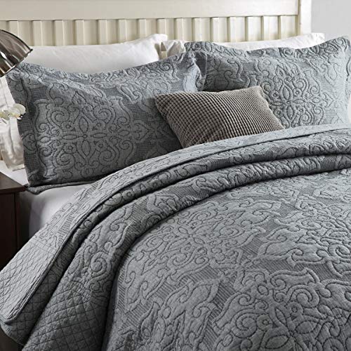Travan Cotton Quilt Set 3-Piece King Reversible Embroidered Bedding with Shams D49534