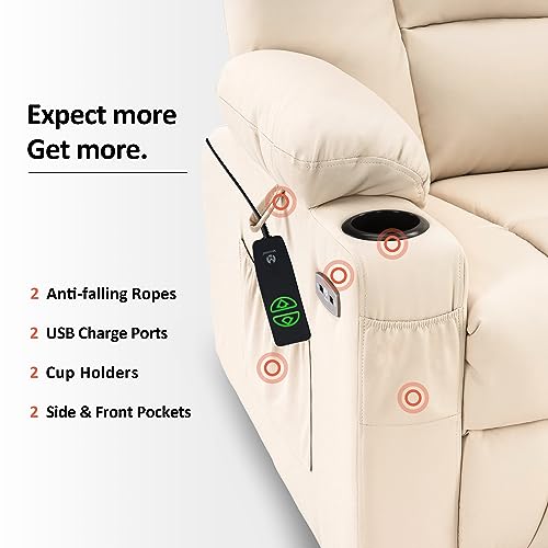 MCombo Small Power Lift Recliner Chair with Massage and Heat, Faux Leather, Dark Brown E441