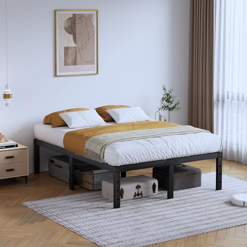 Full Metal Bed Frame 14 Inch Tall Heavy Duty Black Steel Slats Platform J736200