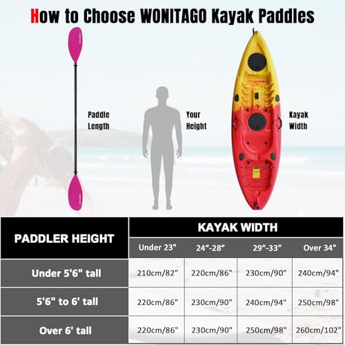 Kayak Paddles with Alloy Shaft and PP Blade, Adjustable 230-250 cm E1062