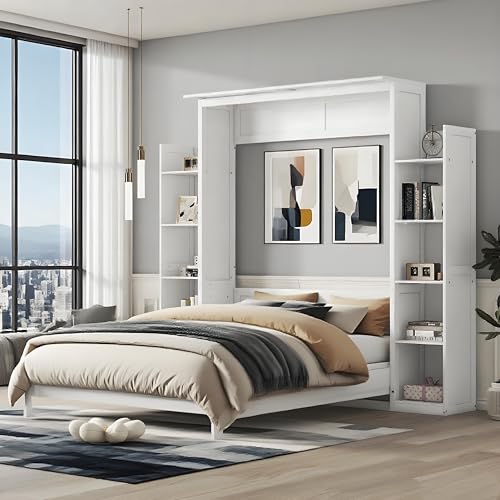 Queen Size Murphy Bed with Desk & Charging Station, White K505073