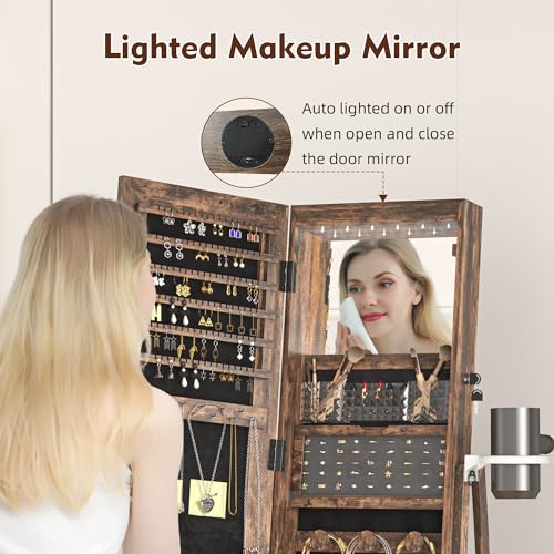 Jewelry Armoire with LED Light and Full-Length Mirror, White J9095
