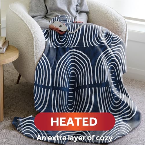 Sunbeam Royal Posh Dove Grey Heated Throw Blanket, Adjustable Heat Settings B2886