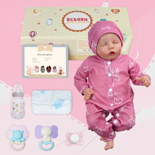 JIZHI Lifelike Reborn Baby Doll Girl 17-Inch Poseable Full Vinyl Body with Feeding Kit D92518