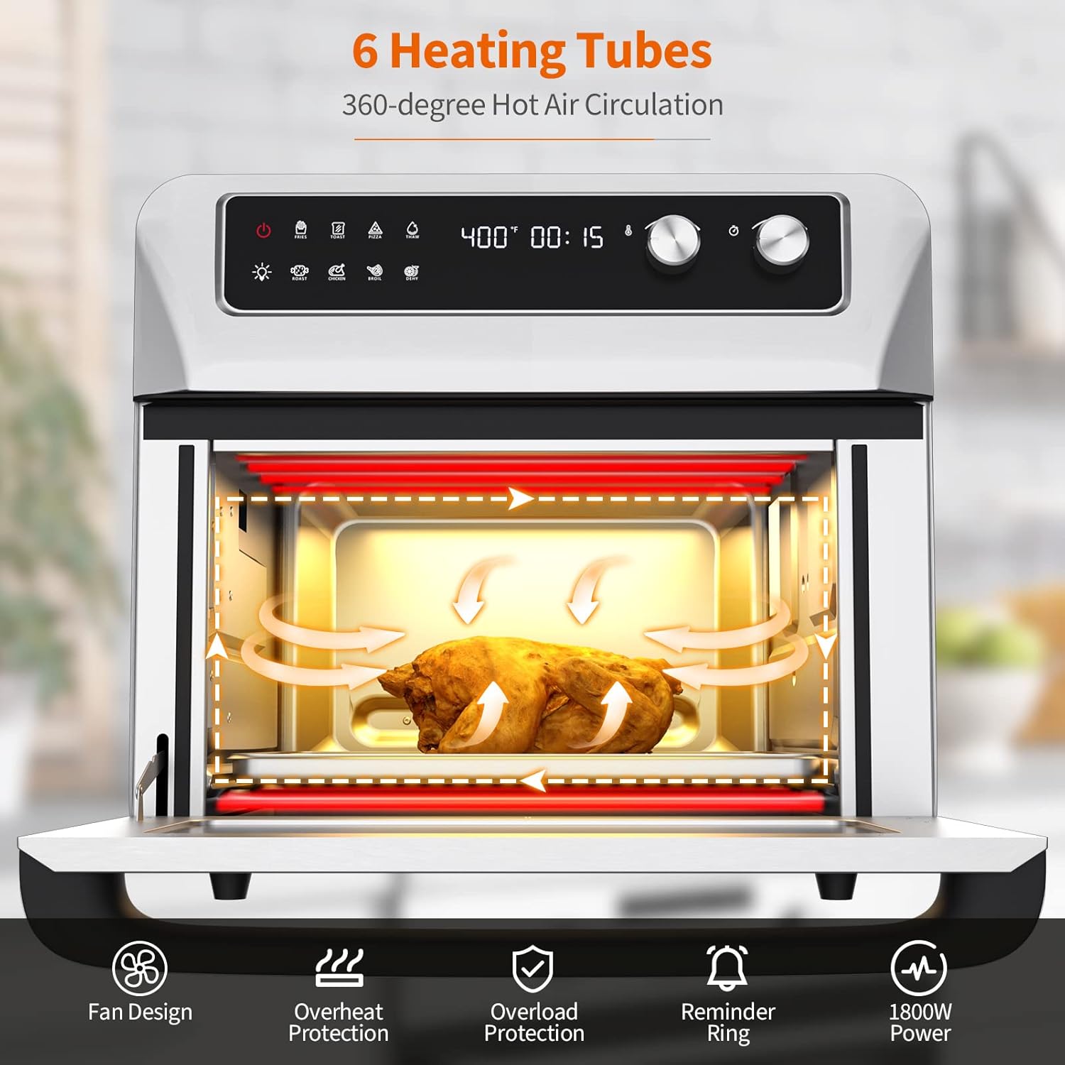 COSTWAY Air Fryer Toaster Oven, 21 QT Combo with 8 Preset Functions, Silver A381788