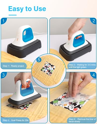 Mini Heat Press 7"x3.8" for Tshirts & HTV Vinyl, Auto-Off Safety Base (Blue) Y8542