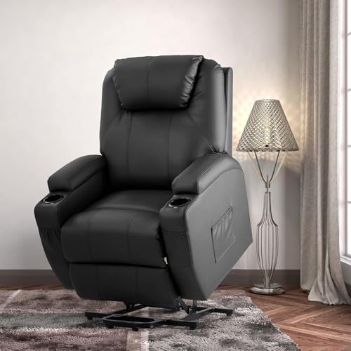 JUMMICO Power Lift Recliner Chair with Massage for Elderly PU Leather Black Y337