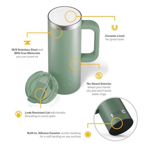RTIC 20oz Road Trip Travel Mug with Lid and Handle, Insulated Stainless Steel P393441