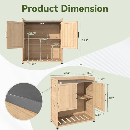 AECOJOY Outdoor Storage Cabinet Potting Bench Table with Adjustable Shelf, Grey N11766