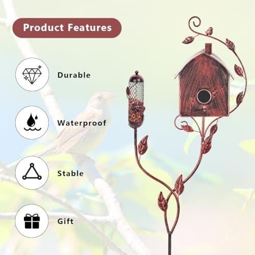 VEWOGARDEN Metal Bird House with Pole for Outdoor Garden Decor C581591