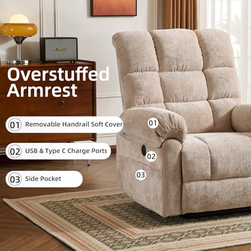 Oversized Power Lift Recliner Chair with Massage and Heat for Elderly, Beige R7985