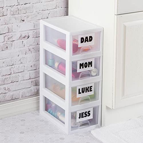 Sterilite 4-Pack 27 Quart Stacking Drawer, Clear Storage Organizer with White Frame M965