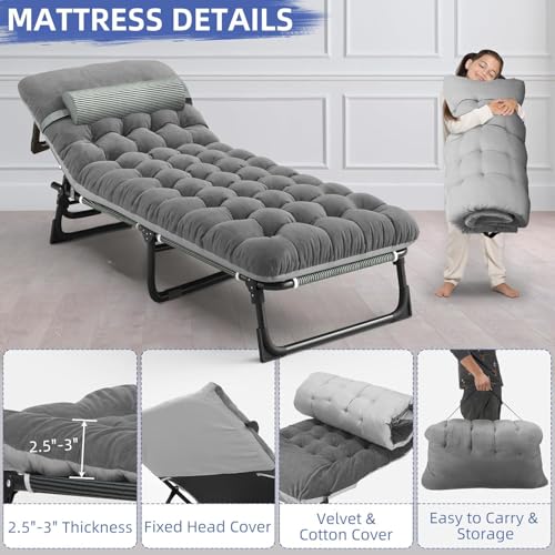 Folding Chaise Lounge Chair with Mattress, 6-Angle Adjustable, Gray M664250