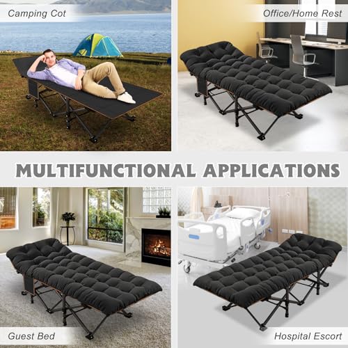 ABORON Folding Camping Cot with Mat for Adults, Heavy Duty Outdoor Bed with Carry Bag C211720