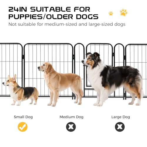 Lekesky 24 Inch 8 Panel Dog Playpen with Bottom Mat, Black E956