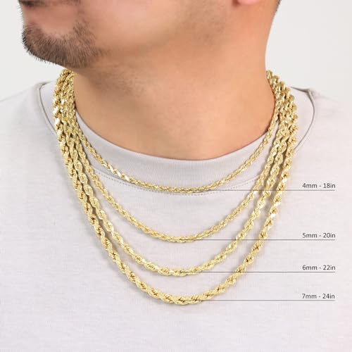Nuragold 10K Yellow Gold Solid Rope Diamond Cut Chain Necklace I800