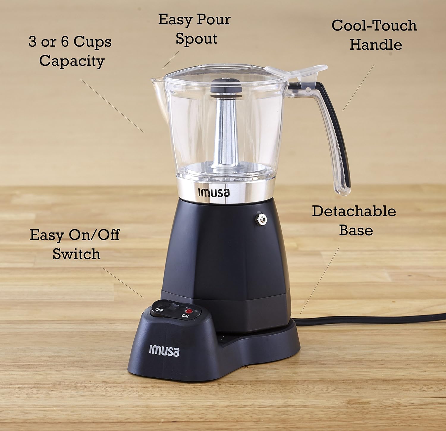 Imusa Black Espresso Maker, 3-6-Cup J2071