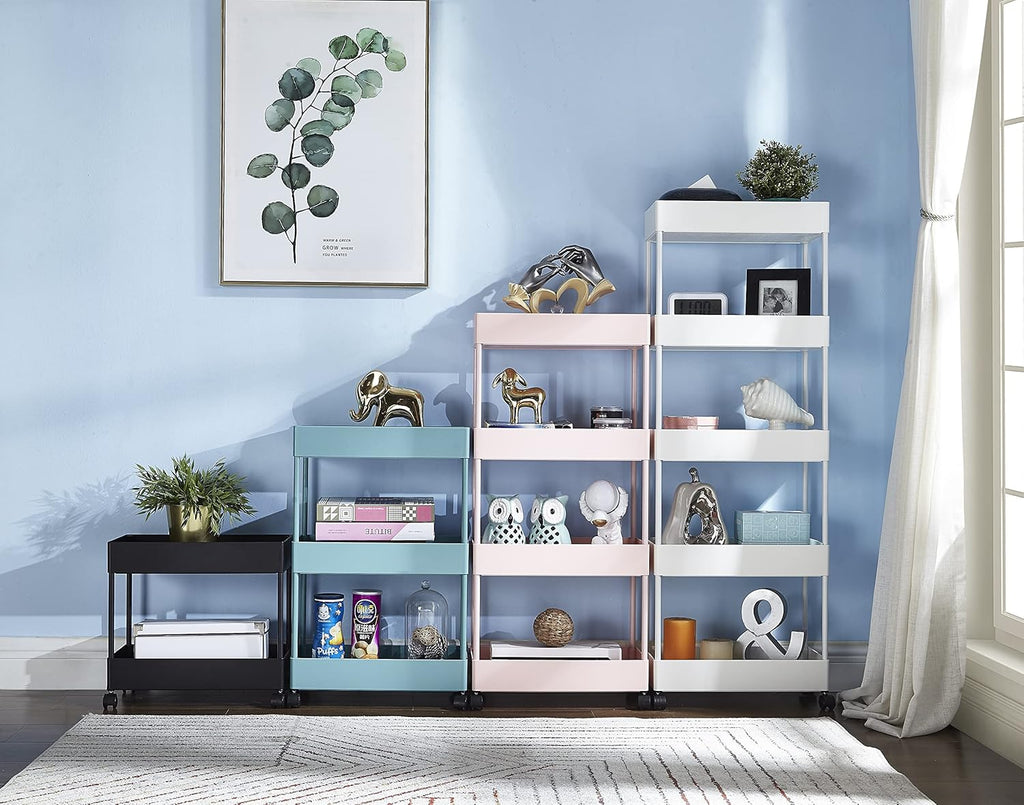 4-Tier Plastic Rolling Storage Cart with Slim Shelves, Blue N270