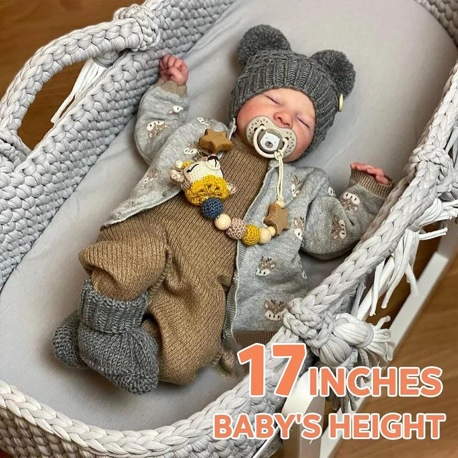 ADFO Lifelike Reborn Baby Dolls Boy 17-Inch Soft Body Realistic Newborn Vinyl with Toy Accessories T321