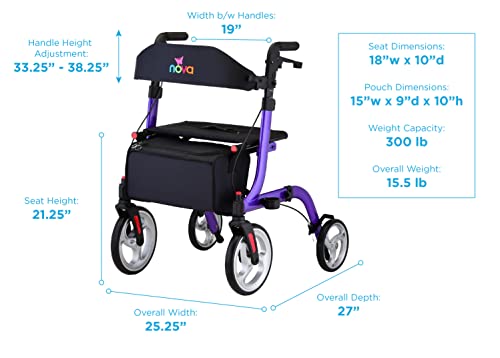 NOVA Medical Products Express Rollator Walker, Large Wheels, Red X4411