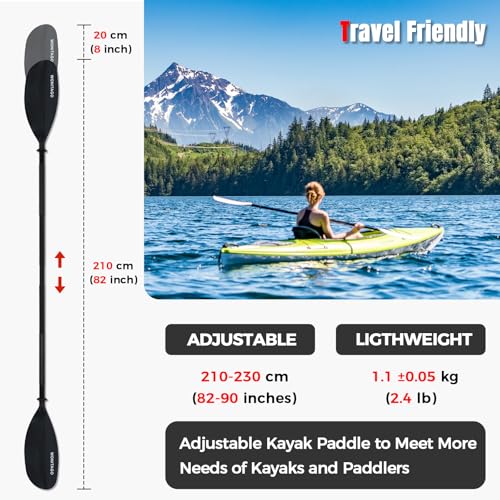 Kayak Paddles with Alloy Shaft and PP Blade, Adjustable 230-250 cm E1062