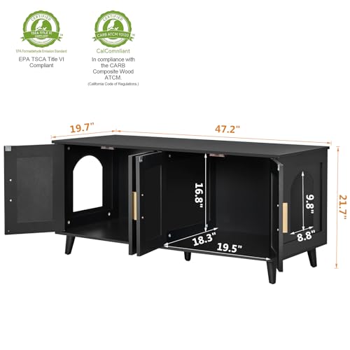 Homhedy Boho Cat Litter Box Enclosure for 2 Cats with Rattan Doors, Natural U829