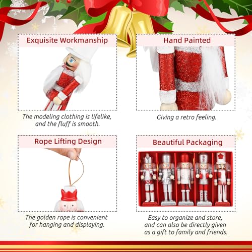 Jetec 10 Pcs Christmas Nutcracker Wooden Hanging Ornaments 5 Inch U816355