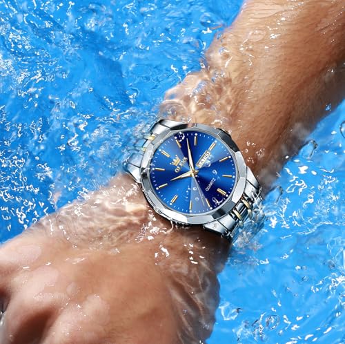 OLEVS Men's Waterproof Diamond Business Watch Stainless Steel Luminous C54657