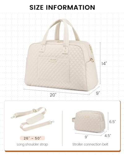 LOVEVOOK Large Travel Duffle Bag with Laptop Compartment for Women, Beige S759