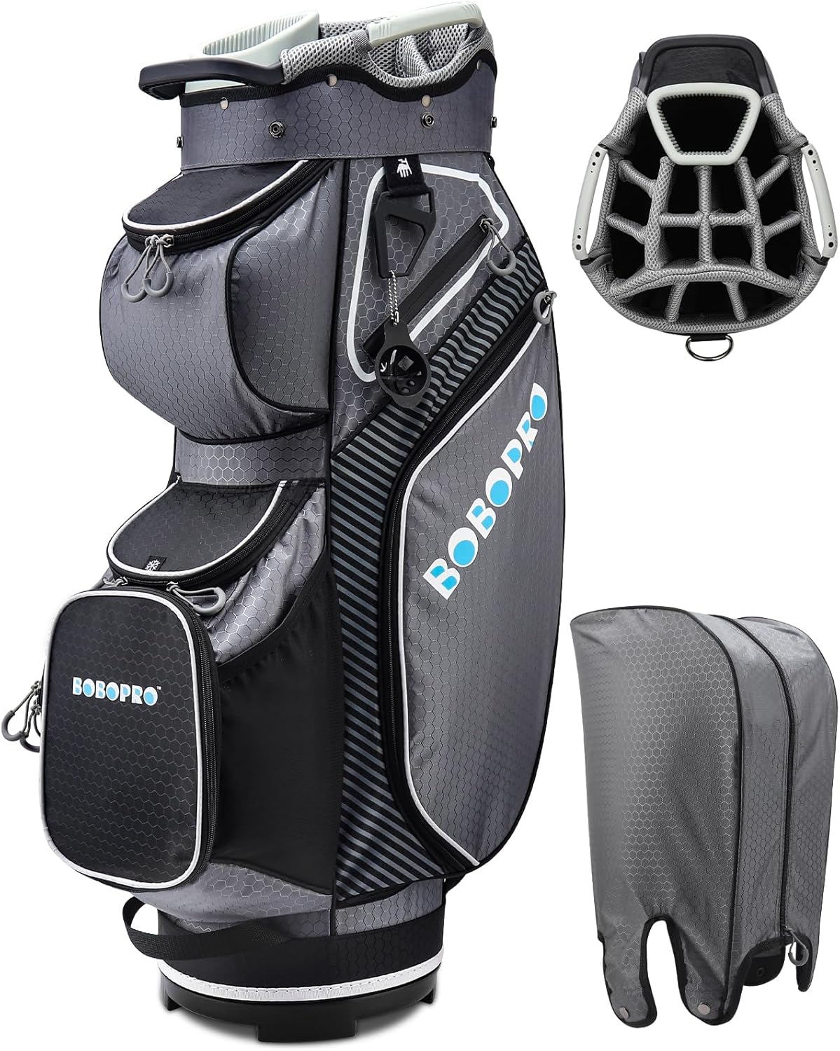 Golf Cart Bag with 14 Way Divider Top, Golf Bag Full Length Putter Well, Golf Club Bag with 8 Pockets, Cooler Pouch, Rain Hood, Dust Cover, Detachable Single Strap, Lightweight for Men & Women