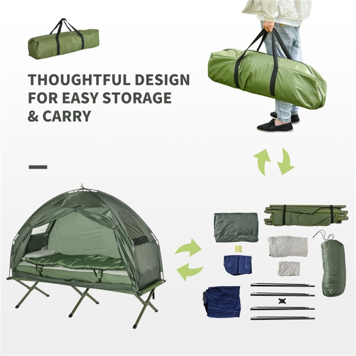 Portable Folding Camping Cot for Adults with Sleeping Bag Z963