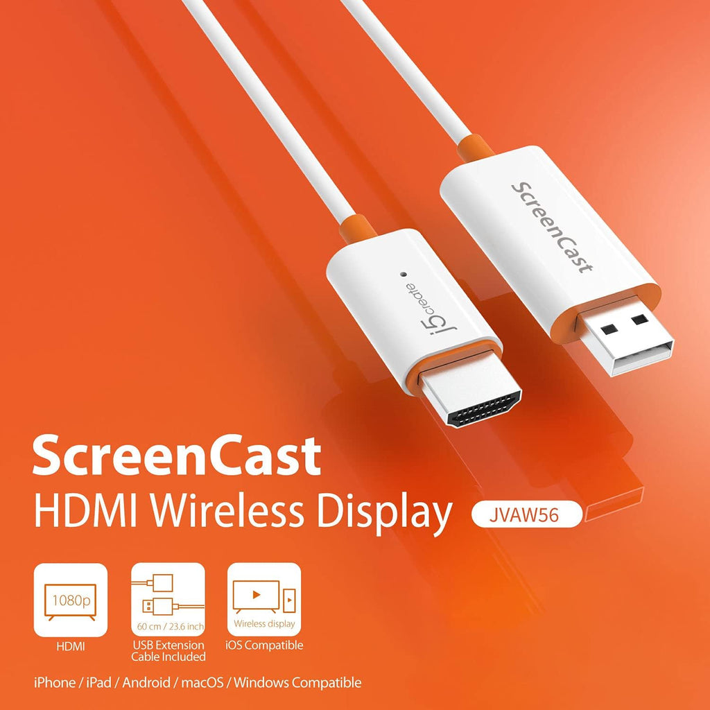 j5create ScreenCast HDMI Wireless Display Adapter Receiver for Phone, Tablet, Laptop to HDTV (JVAW56) W6323