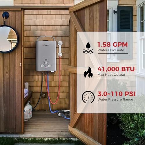 CAMPLUX 2.64 GPM Propane Portable Gas Water Heater, 68,000 BTU, White Y83276