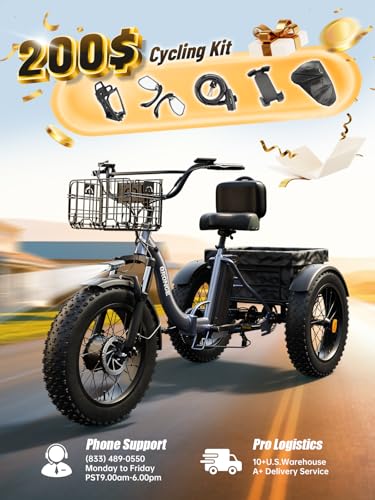 Electric Trike for Adults 960W Peak 36V 15AH Battery 20" Fat Tire with Rear Basket V89083