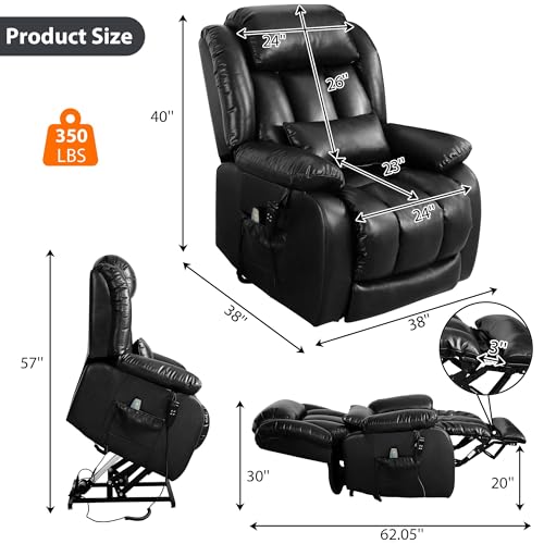 EDILLY Genuine Leather Power Lift Recliner Chair with Massage and Heating, Brown C901