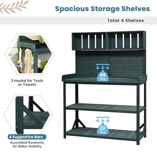 Outdoor Wooden Potting Bench Table with Drawers and Storage Shelves C672480