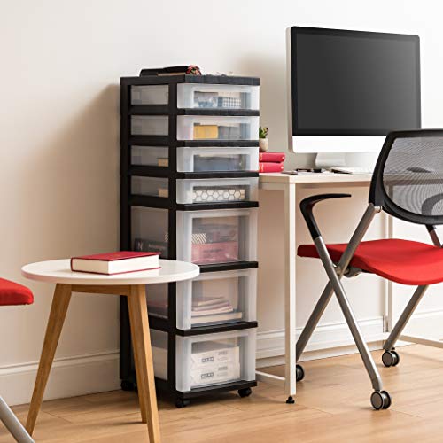 IRIS USA Plastic 10-Drawer Rolling Storage Cart with Wheels, Black/Clear T4065