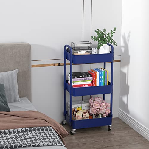 Sywhitta 3-Tier Plastic Rolling Utility Cart with Handle, Black F220270