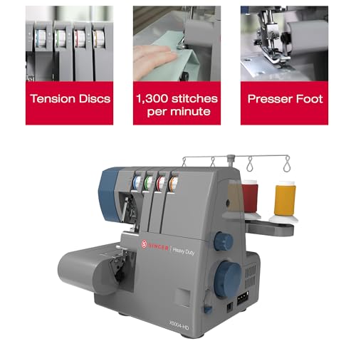 SINGER X5004-HD Metal Frame Serger & Overlock Machine, 8 Built-In Stitches, Grey/Blue J64993