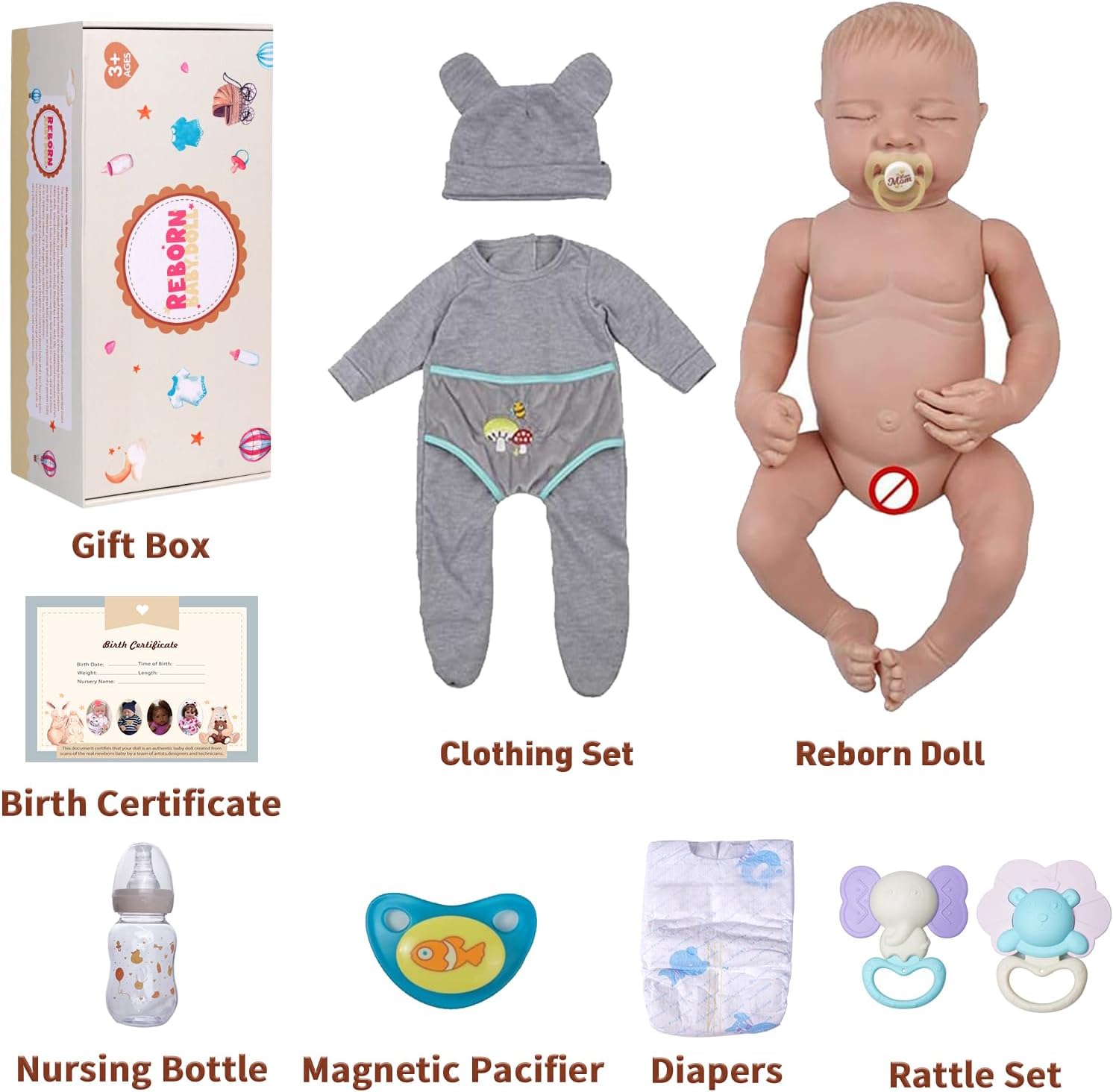 JIZHI Lifelike Reborn Baby Doll Noah - 17 Inch Realistic Vinyl Baby Boy with Feeding Kit F327