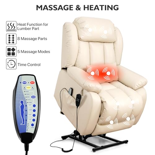 EDILLY Genuine Leather Power Lift Recliner Chair with Massage and Heating, Brown C901