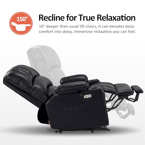 MCombo Oversized Power Lift Recliner Chair for Elderly with Heat and Massage, Faux Leather, Dark Brown N537