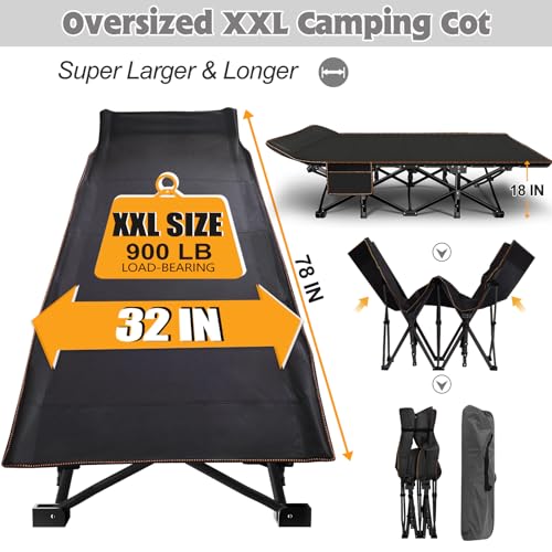 ABORON Folding Camping Cot with Mat for Adults, Heavy Duty Outdoor Bed with Carry Bag C211720