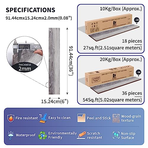 Self Adhesive Vinyl Flooring Planks Wood Effect Waterproof Grey 36pcs U963416