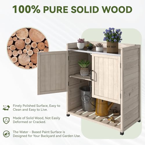 AECOJOY Outdoor Storage Cabinet Potting Bench Table with Adjustable Shelf, Grey N11766